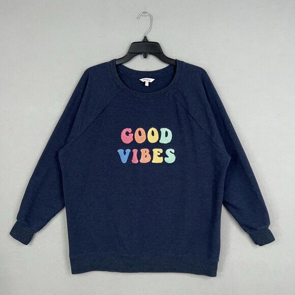 Wildfox Sweatshirt Womens Large Navy Blue Good Vibes Pullover Crewneck Cozy Soft - Picture 1 of 12